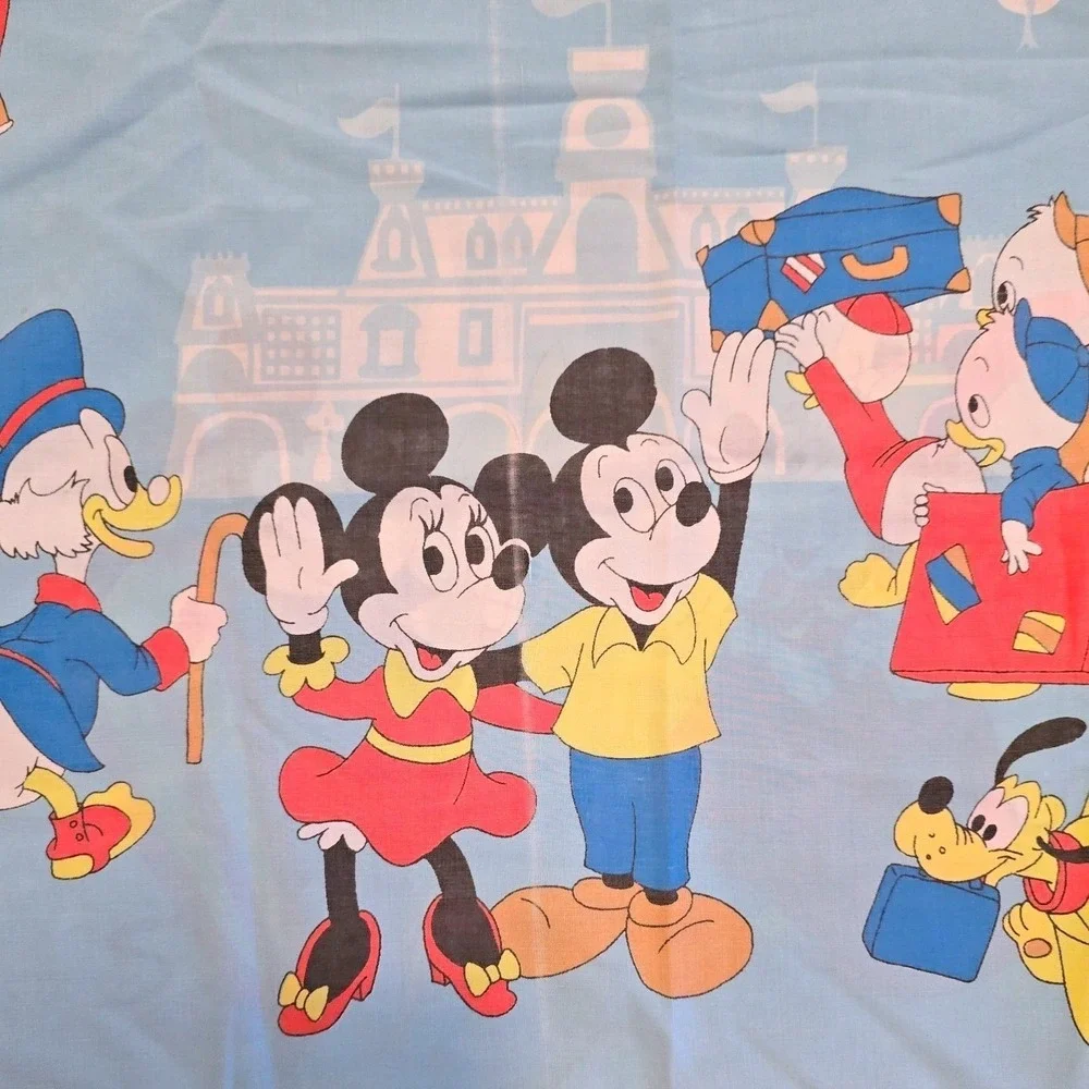 Vintage 1970s Disney‎ Mickey Minnie Frontierland Blue Pillowcase Knight Princess